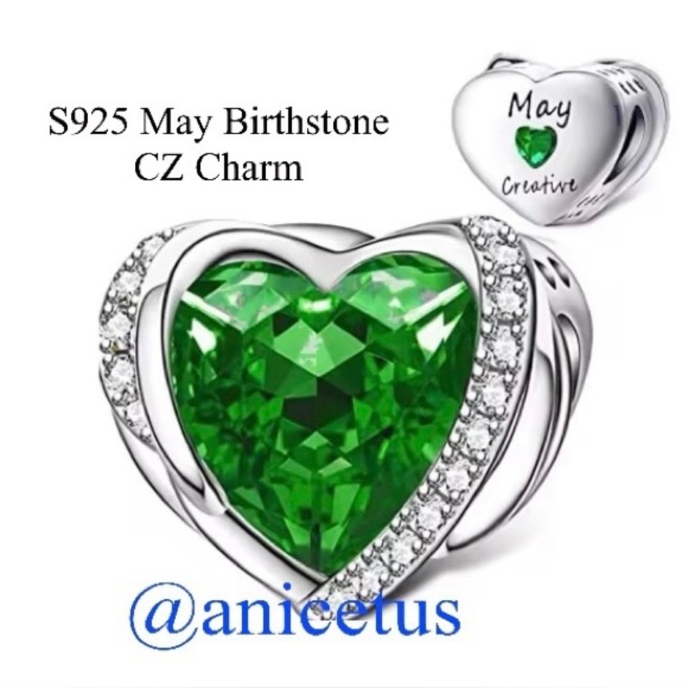 (Sold)NWOT S925 Sterling Silver May Birthstone CZ Charm